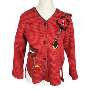 JG'S MAD LAB Multimedia Cardigan Top Small Art To Wear Artsy Lagenlook Cottage